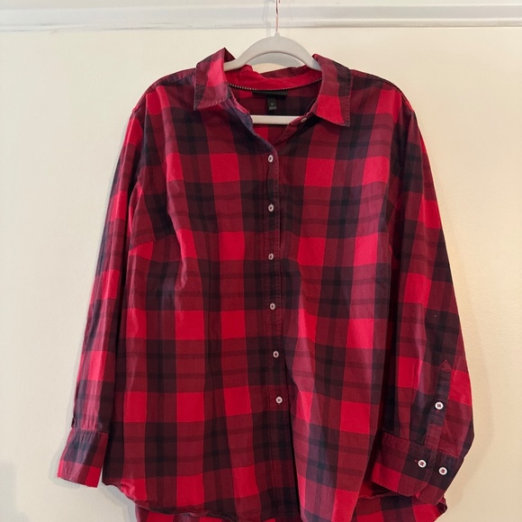 Lane Bryant Tops - Lane Bryant Red and Black Long Sleeve Notched Collar Blouse